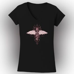 Frontline Military Apparel Angel USMC Ladies V-Neck Tee Black Size Large NEW